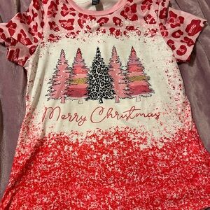 SHEIN Pink and Red Christmas Tree Kids Tee